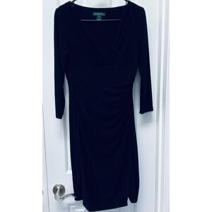 Lauren Ralph Lauren Black Dress Size 6 Ruched Long Sleeve Funeral Solid Cocktail